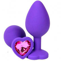 Анальна пробка М 3.4 см силіконова середня з каменем у формі серця TOYFA Silicon Plug + мішечок, фото 4