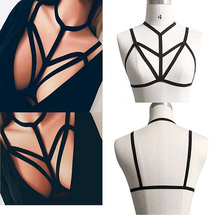 Бюстгалтер Bondage de Colette бондаж грудей чорний плетіння на груди під сорочку, фото 1