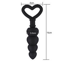 Анальна пробка 3.2 см середня чорна Ялинка із серцем силікон, фото 2
