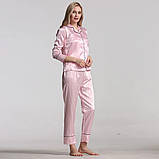 Комплект шелковый в полоску для сна, дома из 7 предметов. Пижама женская в стиле VS, размер XL (розовый), фото 3