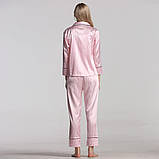 Комплект шелковый в полоску для сна, дома из 7 предметов. Пижама женская в стиле VS, размер XL (розовый), фото 5