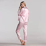 Комплект шелковый в полоску для сна, дома из 7 предметов. Пижама женская в стиле VS, размер XL (розовый), фото 4