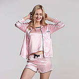 Комплект шелковый в полоску для сна, дома из 7 предметов. Пижама женская в стиле VS, размер XL (розовый), фото 6