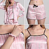 Комплект шелковый в полоску для сна, дома из 7 предметов. Пижама женская в стиле VS, размер XL (розовый), фото 9