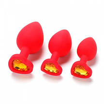 Анальна пробка 3 см S силіконова серце з каменем TOYFA Silicon Plug + мішечок, фото 4