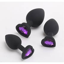 Анальна пробка 3 см S силіконова серце з каменем TOYFA Silicon Plug + мішечок, фото 5