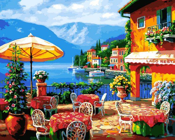 Картини за номерами 40х50 см Babylon Кафе з краєвидом на Середземне море (VP 1295), фото 1