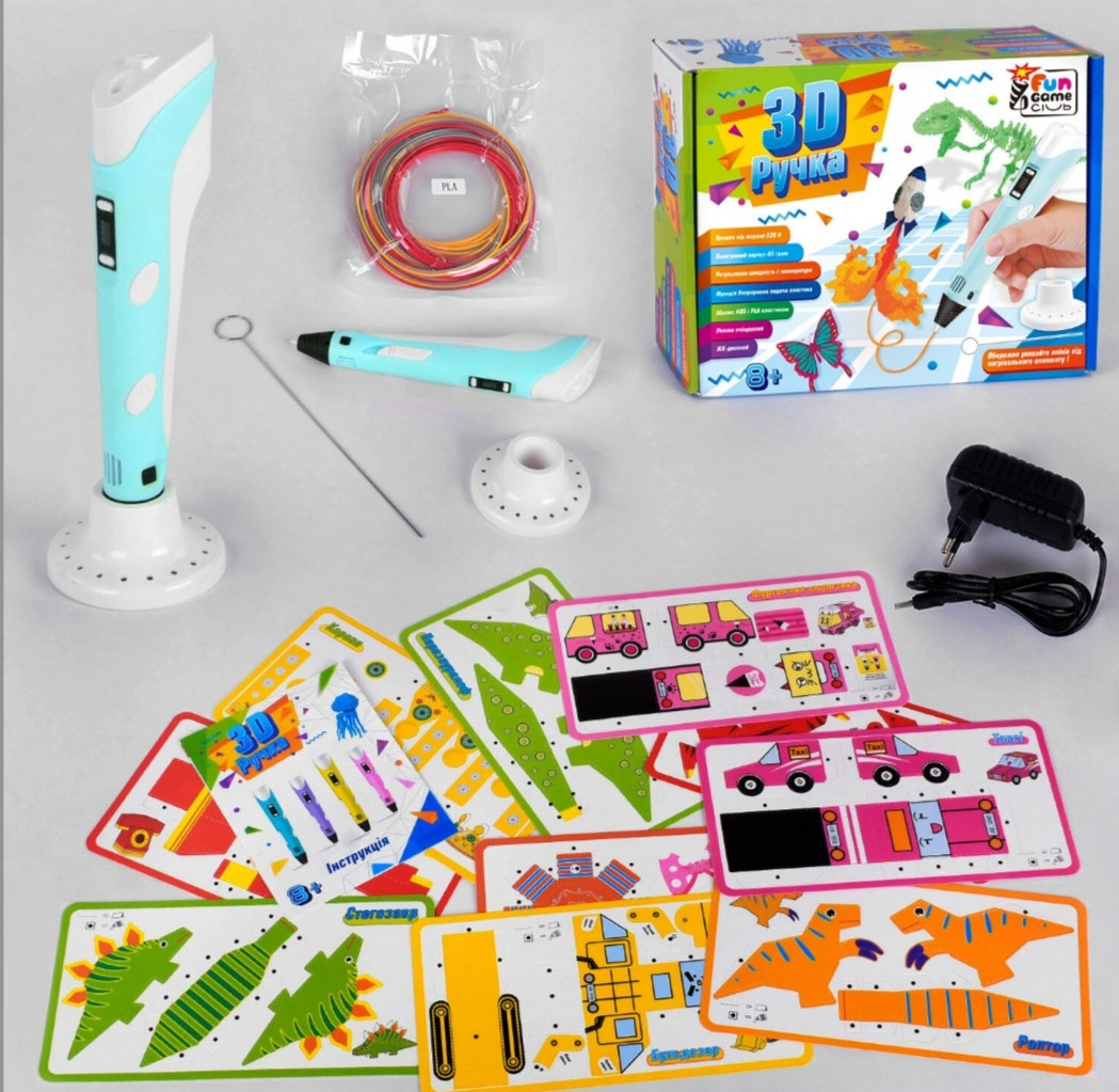3д ручка Fun game, детская 3D ручка, трафареты, моток пластика, цвет бирюза - фото 1 - id-p1312361596