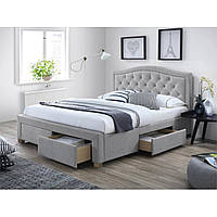 Большая двуспальная кровать Signal Electra 180х200см с высоким изголовьем серая ткань и выдвижными ящиками