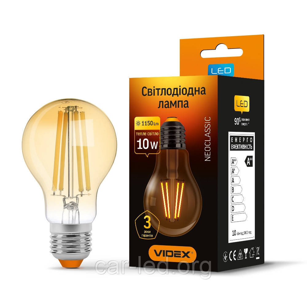 LED лампа VIDEX Filament A60FA 10W E27 2200K бронза, фото 1