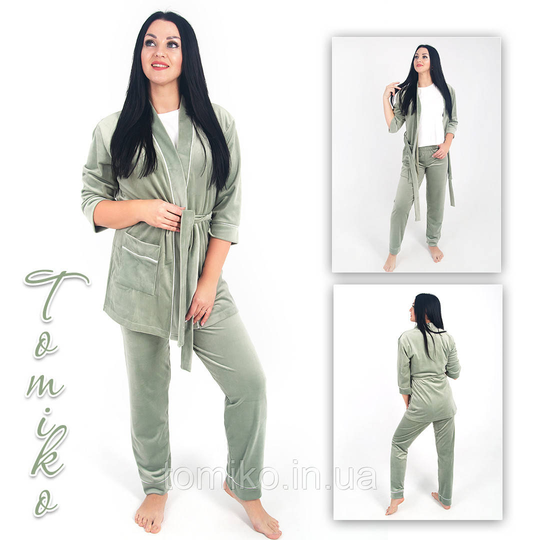 Костюм жіночий із плюшевого велюру колір смарагд