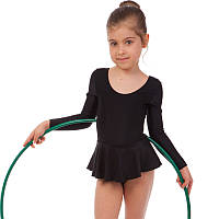 Купальник гімнастичний із довгим рукавом і спідницею DR-1765-BK розмір 32-42 122-164 см чорний