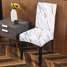 Турецькі чохли на стільці універсальні натяжні, чохли, накидки на стільці спандекс Білий мармур Абстракція 4