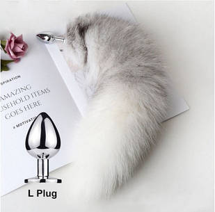 Анальний корок-хвост, знімний на нарізному з'єднанні білий, L