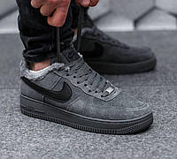 Мужские Зимние Кроссовки Nike Air Force GREY Low С Мехом Серые Найк 41,42,43,44,45 размеры