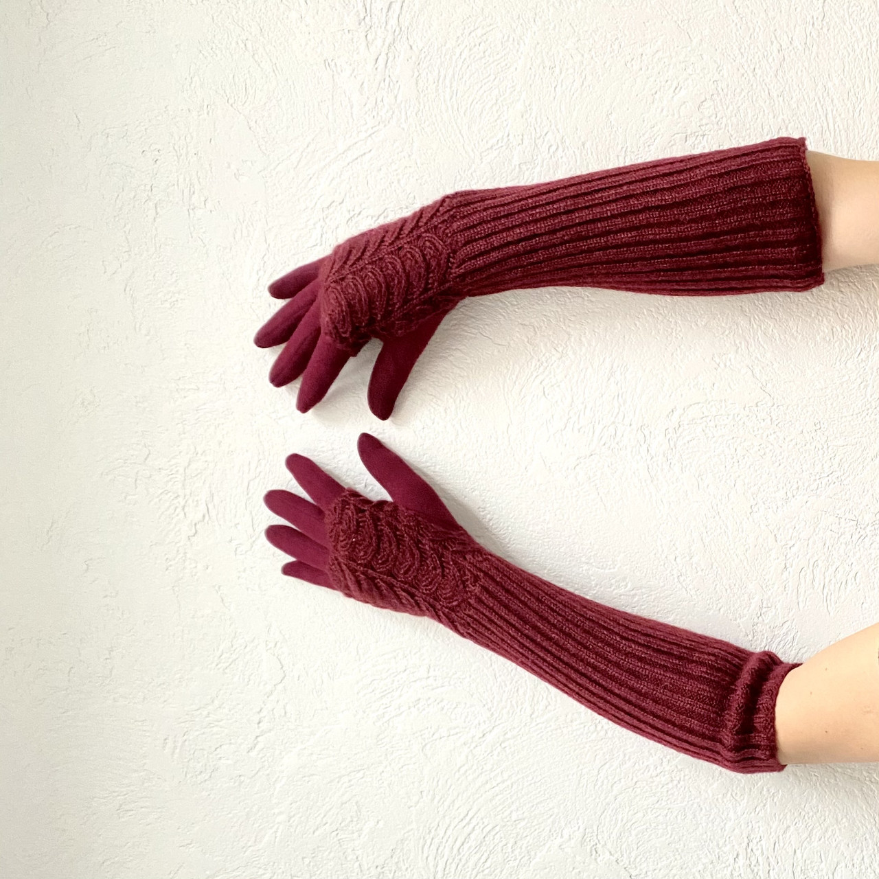 Акрилові рукавички One Size жіночі довгі woman's heel бордові з вовною