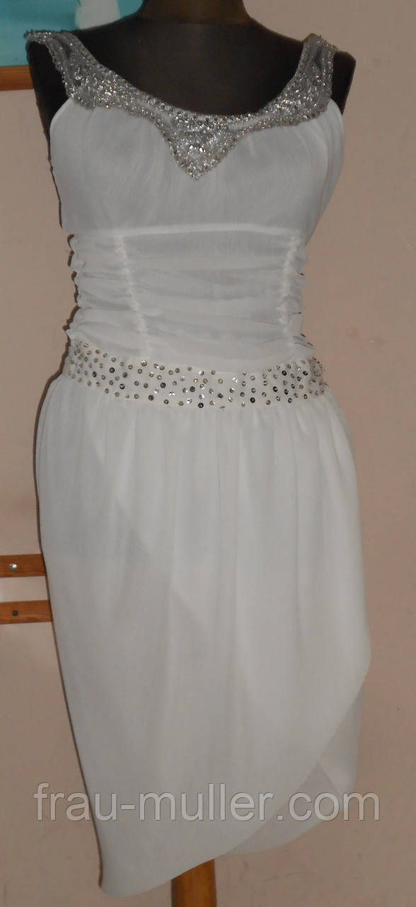 Ніжне вечірнє плаття з білого шифону з срібним мереживом Dalida