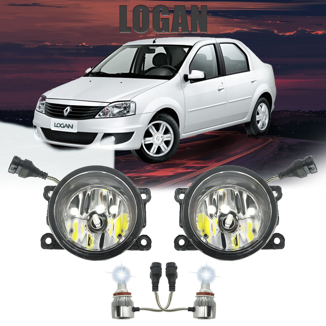 LED (лэд) противотуманки в бампер Рено, Дачія Логан. Протитуманні фари Dacia (Renault) Logan