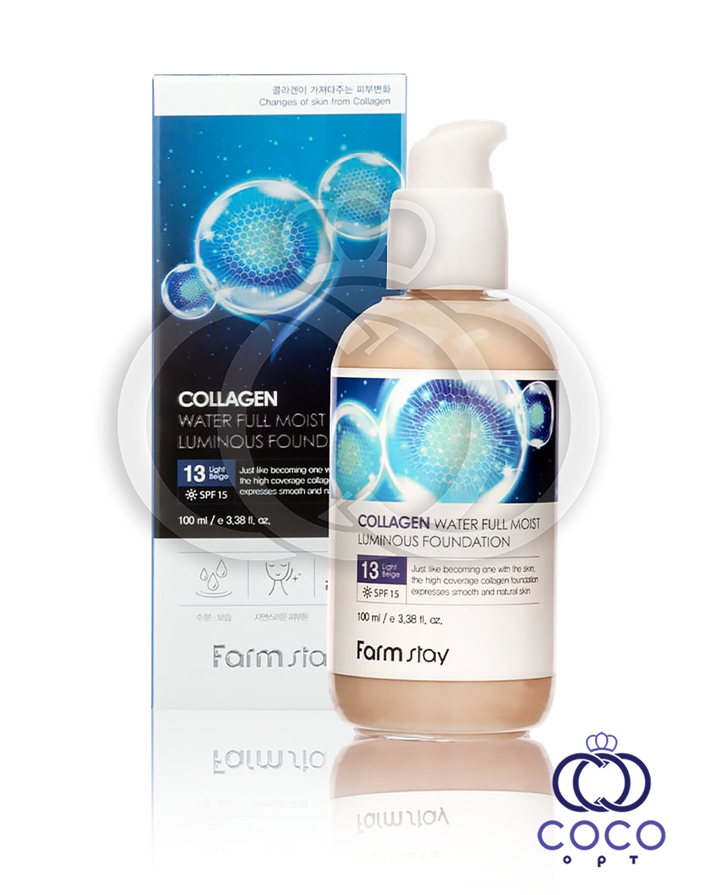 Крем тональний колагеновий Farmstay CollagenWater Full Moist Luminous Foundation Тон 13 Light Biege SPF 15