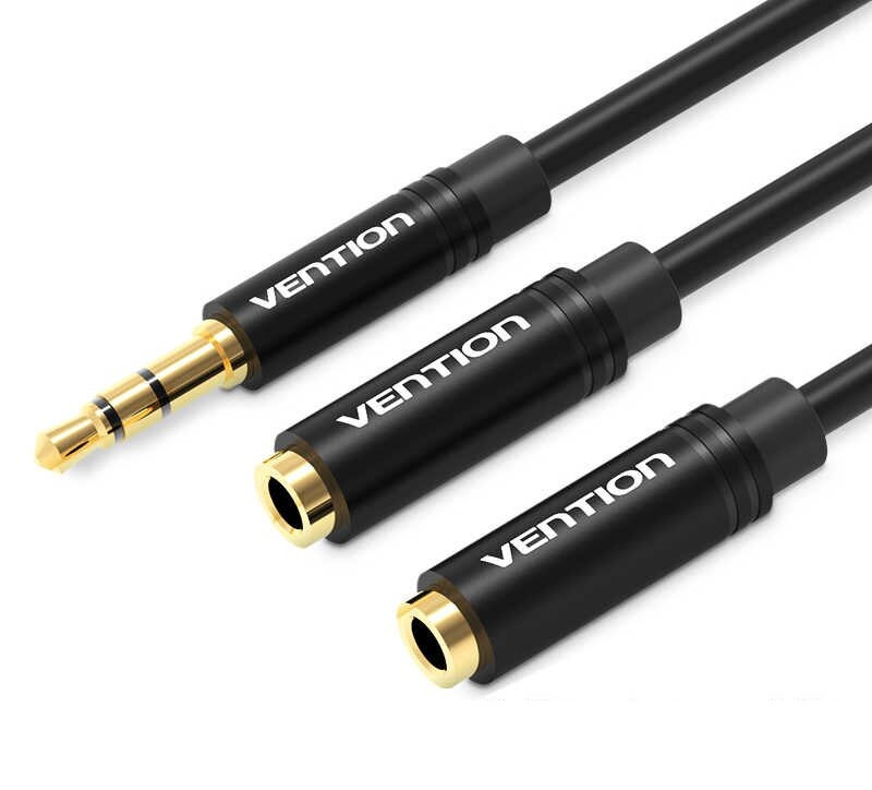 Сплиттер Vention переходник-разветвитель 3.5мм to 2*3.5мм 0.3M Metal Black (BBWBY), фото 1
