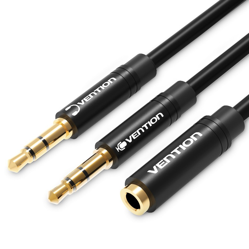 Спліттер Vention перехідник-розгалужувач 3.5мм з мікрофоном 0.3M Metal Black (BBUBY)