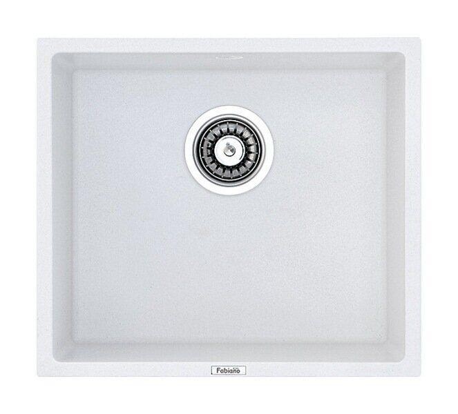 Біла кухонна мийка Fabiano Quadro 45x40 Alpine White, гранітна, монтаж під стільницю, одночашева