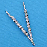 Невидимки для волосся 6 см 12 шт білі стрази метал — срібло