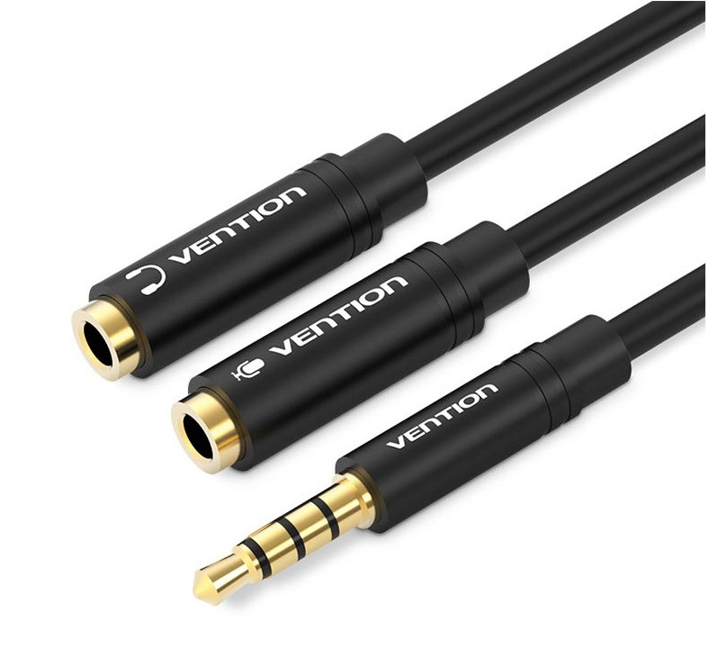 Сплітер Vention перехідник-розгалужувач 3.5 мм з мікрофоном 0.3M Metal Black (BBVBY)