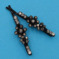 Невидимки для волосся чорний метал 2 шт ромашки із сірими стразами