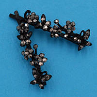 Невидимки для волосся 2 шт чорний метал метелика та квіти з чорними стразами
