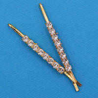 Невидимки для волосся 6 см 12 шт. білі стрази метал колір золото