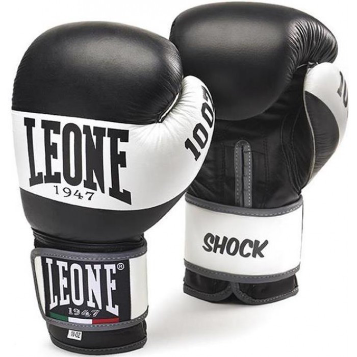 Боксерські рукавички шкіряні Leone Shock Black 10 oz унцій чорний з білим
