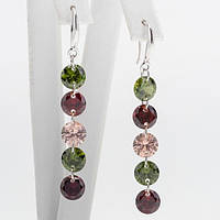 Сережки Фіаніт Червоний Бежевий і Зелені Швензи Срібло 925 проба