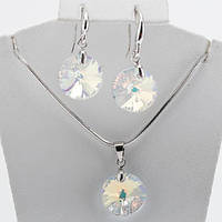 Набір Луна Сережки та Кулон ХР Родій Безбарвний Циркній Алмазний Блиск