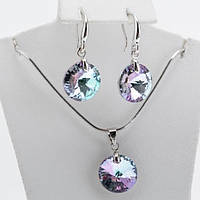 Набір Місяць ХР Родій Сережки та Кулон Циркній Бузковий Блиск