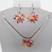 Набір Сніжинка Сережки та Кулон ХР Родій Циркній Циркній Цвіт Мікс