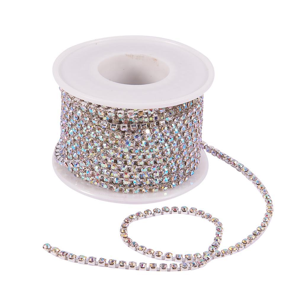 Ланцюг зі стразами 2,4 мм 1 м колір срібло стрази білі АВ, фото 1