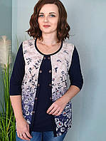 Женская блуза со вставкой большого размера Цветы беж. Размер 50-58