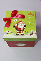 Новогодняя подарочная квадратная коробка с рисунком дед мороз 11 см