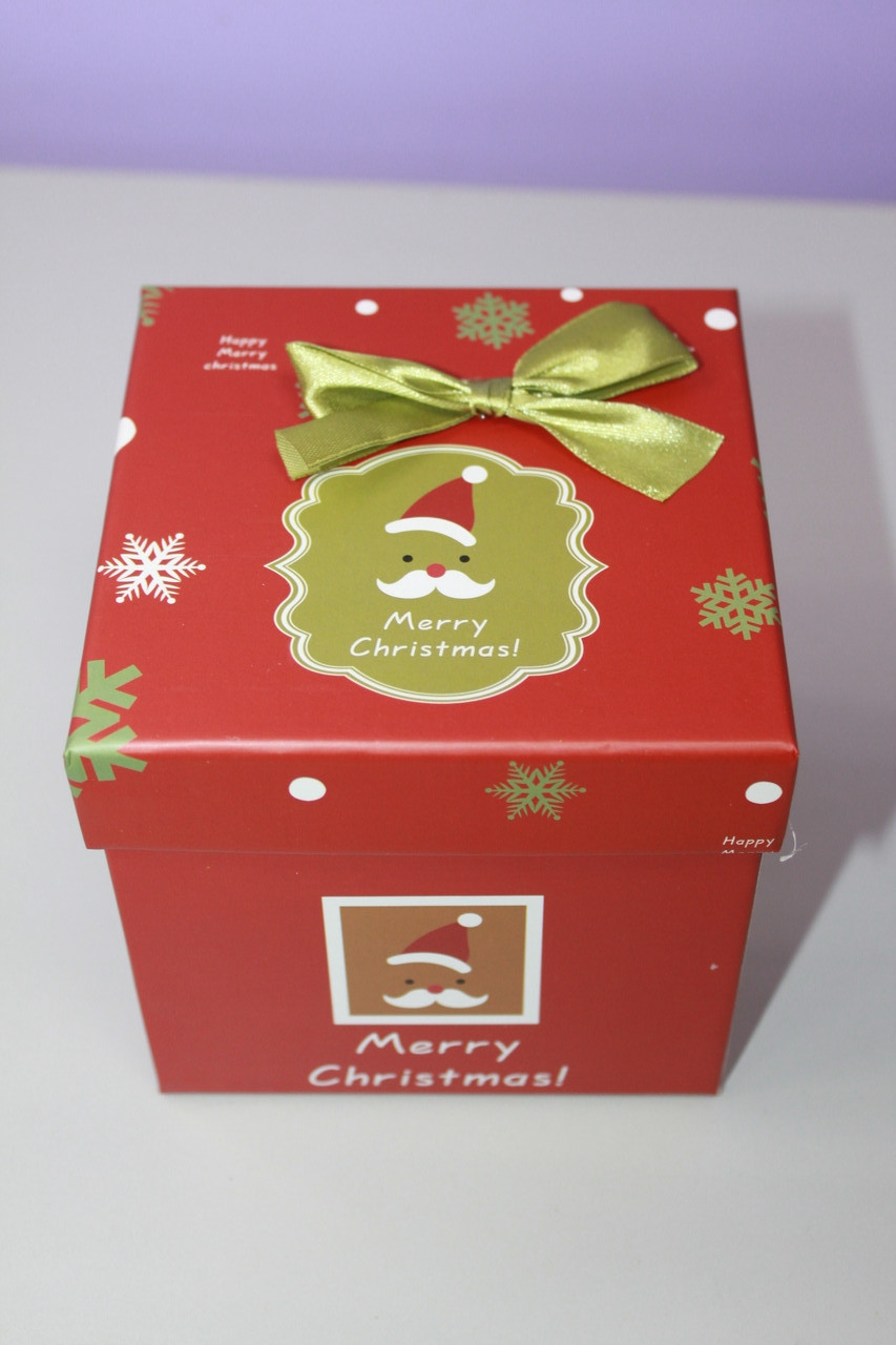 Подарункова новорічна квадратна коробка з малюнком дід мороз і сніговик 11 см, фото 1