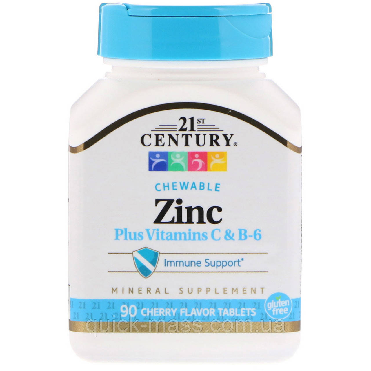 Цинк з вітаміном C у жувальних таблетках, Zinc Chewable, 21st Century, вишня, 90 таб.