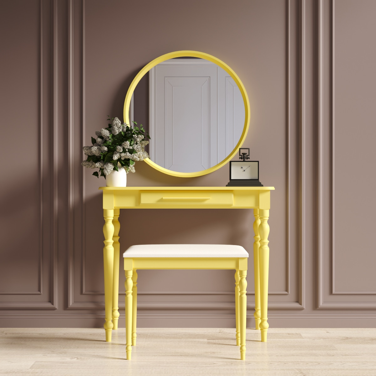 Туалетний столик з дзеркалом та банкеткою "Ренесанс Жовтий"