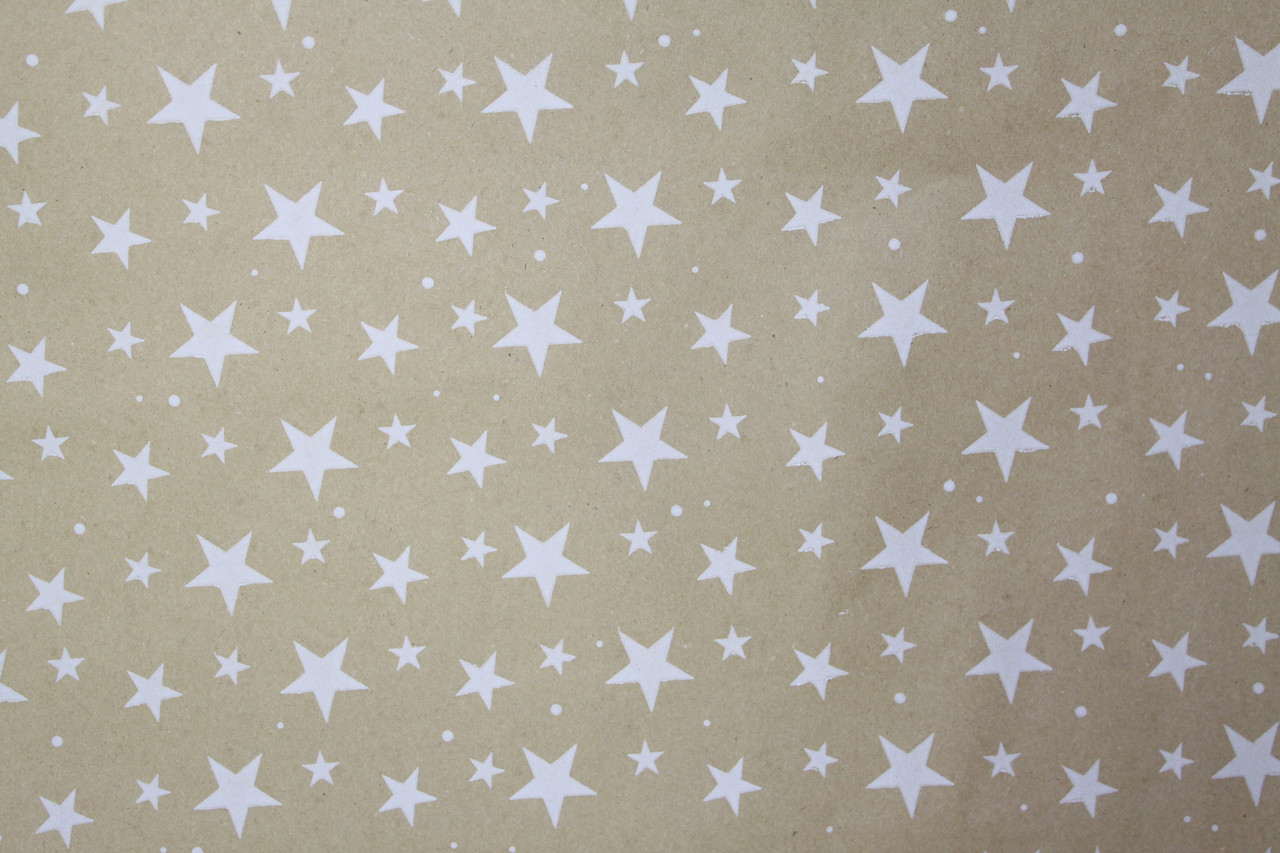 Подарунковий папір з новорічним малюнком зірки бежева 1м, фото 1