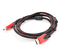 Кабель Merlion HDMI-HDMI 3.0m, v1.4, OD-7.4mm, 2 фильтра Red / Black