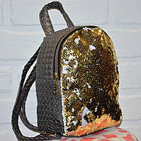 Сірий жіночий рюкзак із паєтками, підлітковий рюкзак-перевертень змінює колір