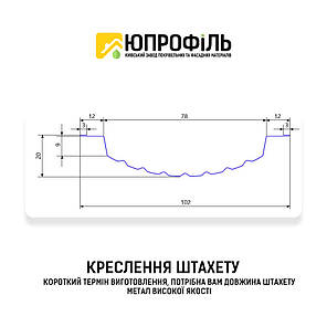 ✅ Штахетник металевий Зелений RAL 6005 Матовий односторонній, фото 2
