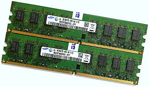Пара оперативної пам'яті Samsung DDR2 4Gb (2Gb+2Gb) 800MHz PC2 6400U CL6 (M378T5663FB3-CF7) Б/В