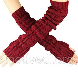 Довгі бордові митінки (рукавички без пальців) 50 см