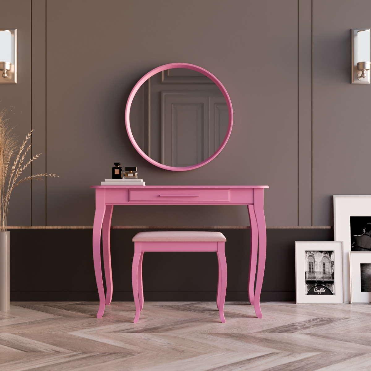 Туалетний столик з дзеркалом та банкеткою "Болонія Рожева"