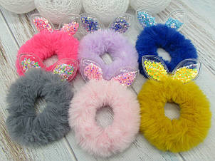 Гумки для волосся хутряні Ø8 см з вушками 12 шт/уп.